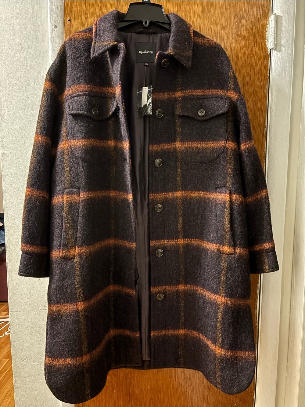 Long Shirt-Jacket in Windowpane - Spiced Raisin